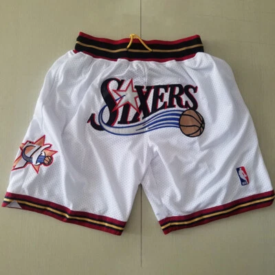 Retro Philadelphia 76ers Basketball Shorts Stitched City Edition Schwarz Weiß