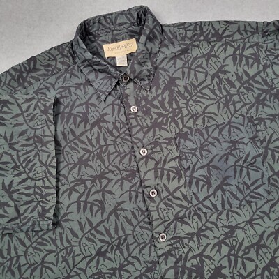 Johari West Shirt Men 2XL Green Black Hawaiian Aloha Tropical Tree Leaves Camp