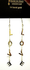 GOLDEN CLEF 14K YELLOW GOLD CHAIN DROP DANGLE 'LOVE' LETTER EARRINGS- FROM ITALY