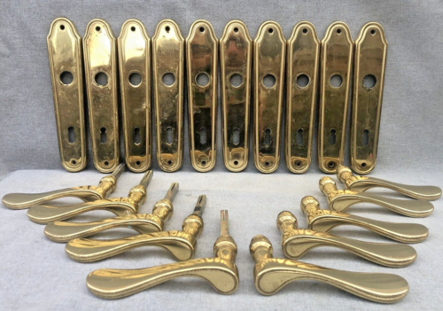 5 heavy vintage french door handles knobs sets 1960-70s brass - Afbeelding 1 van 7
