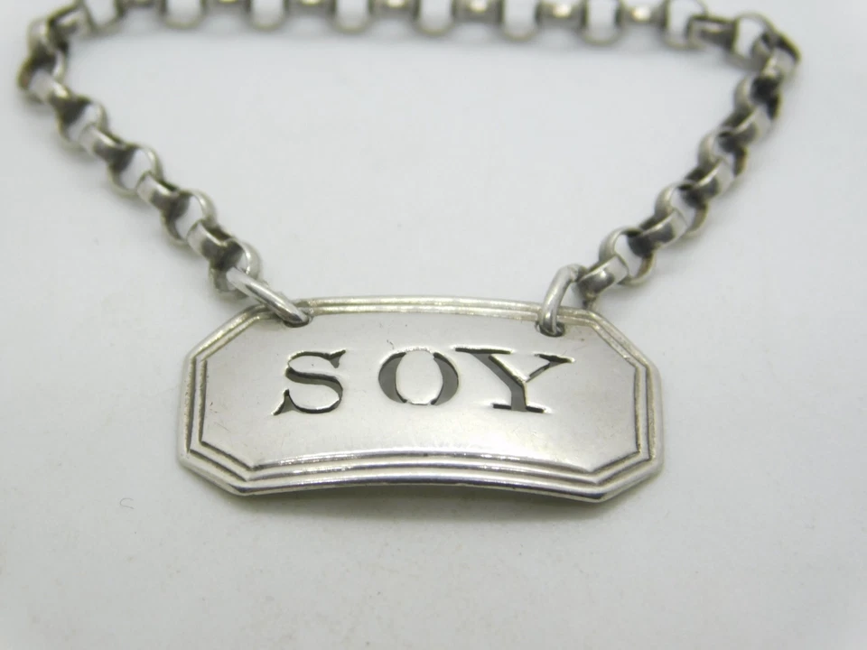 Etiqueta de salsa de soja de plata esterlina George III antigua c1800 Phipps & Robinson Foto 4 de 4