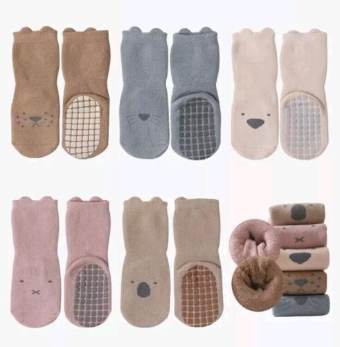 FedMois 5 Pairs Baby Kids Cozy Warm Winter Socks, 0-12 Months