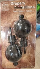 2 Cassidy West Finials Rustic Iron Drapery Hardware / Bed Post Baroque Medallion