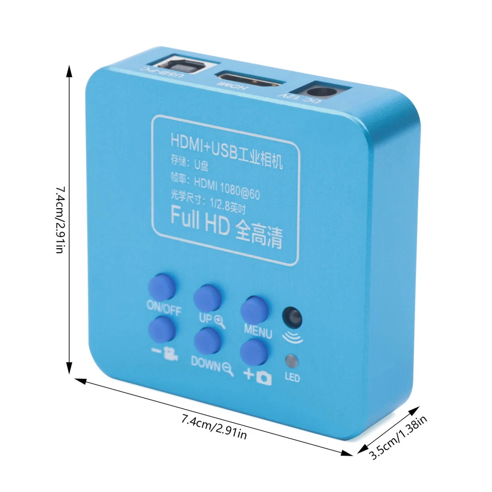 Microscopio de video digital industrial HD 1080p HDMI cámara montaje en C USB azul ¡NUEVO! Foto 4 de 4