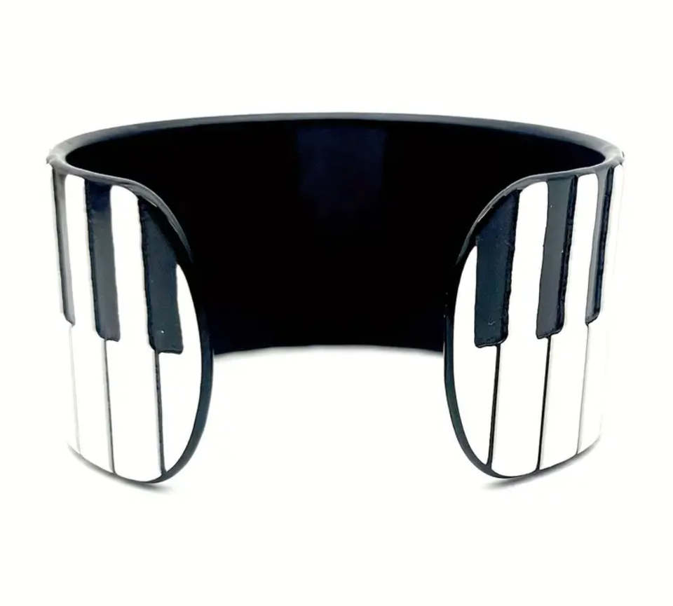 Bracelet Acrylique Clavier Piano - Noir Et Blanc, 60x33mm - Neuf Avec étiquettes, Style Original