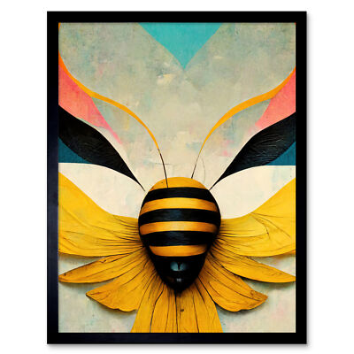 Abstract Contemporary Bumble Bee Framed Wall Art Picture Print 9X7 In