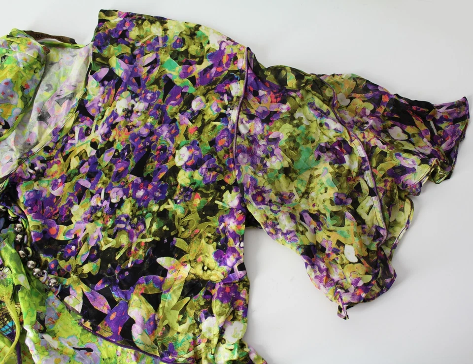 Blusa Top Roberto Cavalli 40 Asimétrica Abstracta Floral Firma Seda S 4 EE. UU. Foto 3 de 4