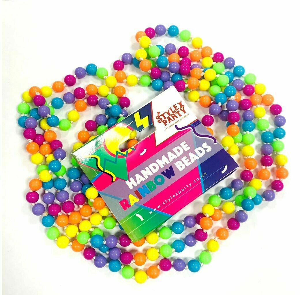RAINBOW FANCY DRESS UNIQUE NECKLACE BEADED BEADS COSTUME 80S 1980S PRIDE CUTE