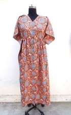 Indian Cotton Peach Floral Printed Kaftan Dress Women's Clothing Kaftan Dress US