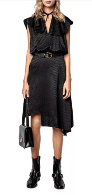 ZADIG & VOLTAIRE Defile Racky ZV Logo Silk Jacquard Asymm. Hem Dress XS