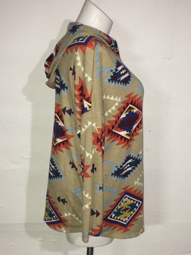 BomBom Hoodie Shirt Womens L Aztec Western Stretchy Top Thin L/S Oversized - Picture 2 of 9