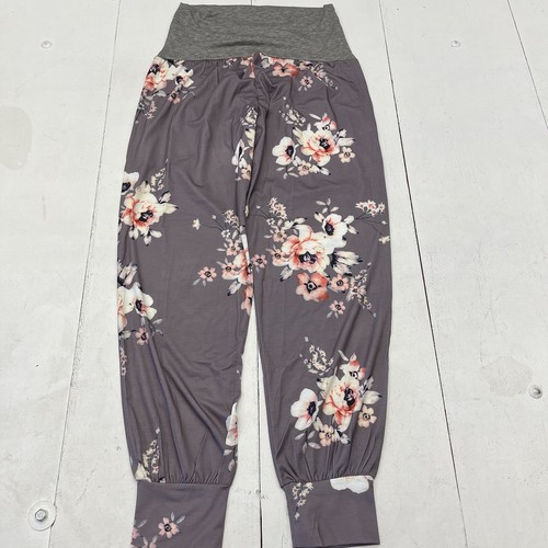 Fitglam Gray Floral Print Maternity Jogger Lounge Pants Stretch Comfort Womens L - Picture 8 of 8