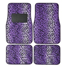New 4pc Set Safari Purple Leopard Print Front Rear Car Truck Carpet Floor Mats