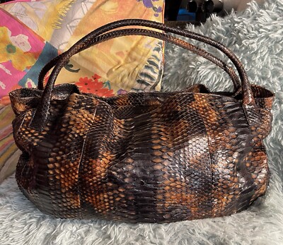 Gorgeous DEVI KROELL Black W/all the Browns Real Python SnakeSkin Roman XL HoBo