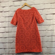 ADRIANNA PAPELL A Line Dress Womens 8 Crochet Overlay Lined Rear Zip Coral Pink