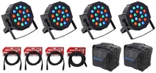 (4) Rockville FHB-118 LED RGB DMX LED PAR Can Wash Lights+(4) Cables+Carry Bag