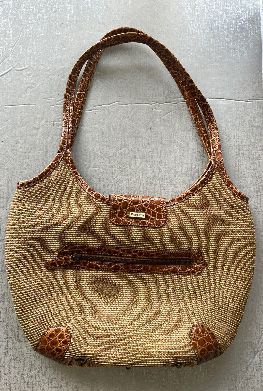 Eric Javits tan woven leather shoulder tote bag h… - image 6