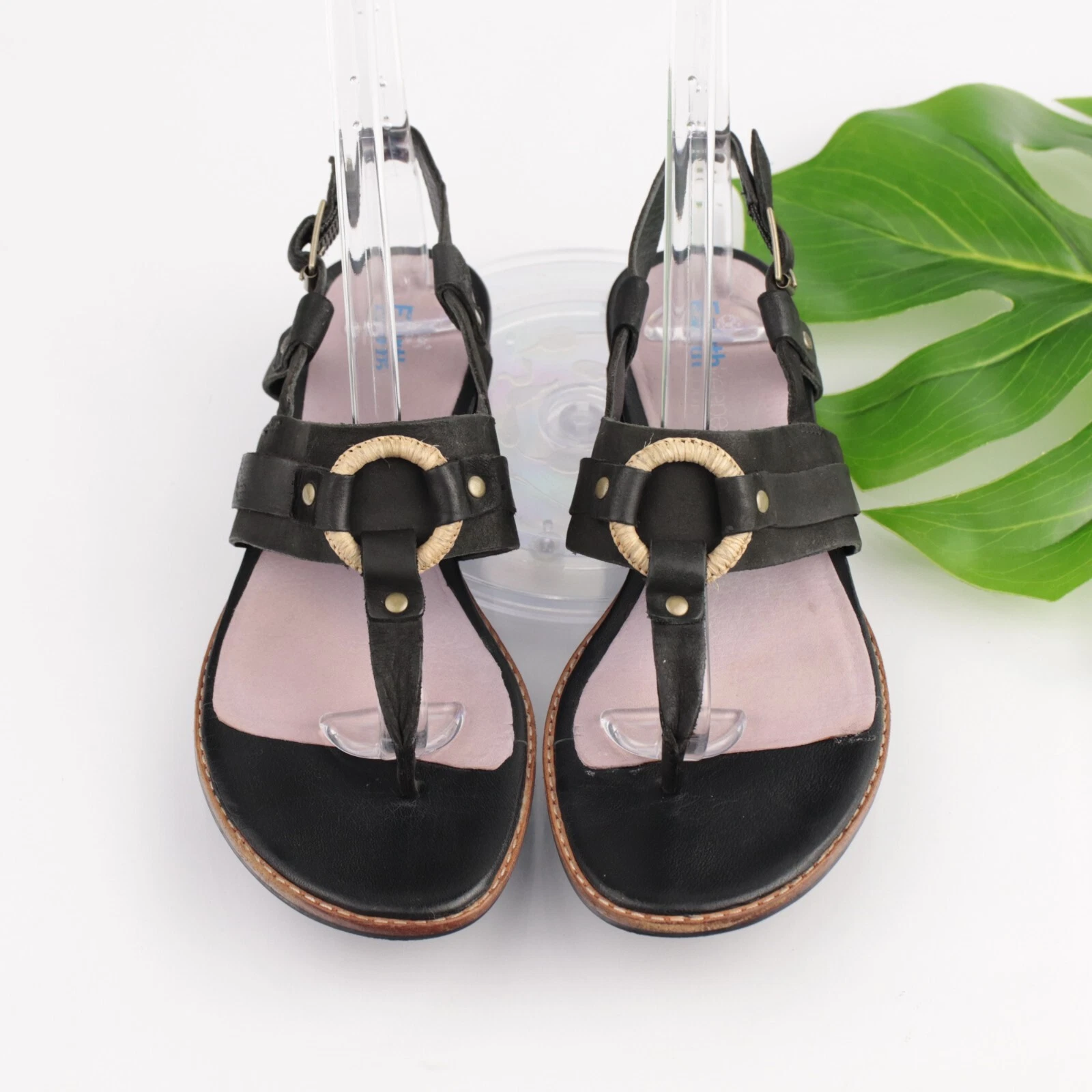 Timberland EarthKeepers sandalo da donna taglia 7 nero in pelle perizoma piatto slingback