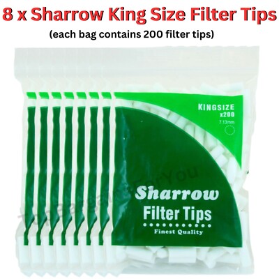 8 x Sharrow King Size Filter Tips Beutel 8 Packungen x 200 = 1600 feinste Qualität UK