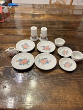 Child  s VTG Tea Set Blue And Pink Floral 11 Pieces Including Candlesticks