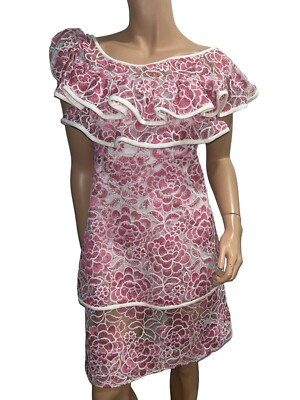ALEXIS Julie Dress Pink Size  Small Ruffle Off The Shoulder Embroidered New