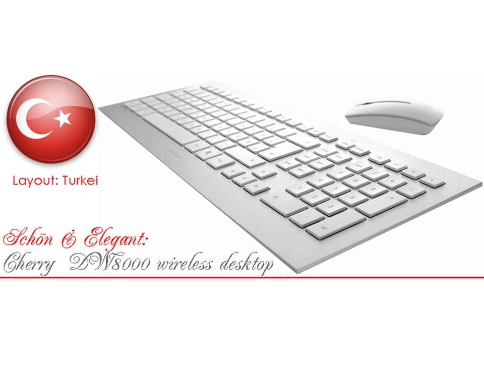 CHERRY DW8000 SLIM DESIGN WIRELESS TASTATUR + MOUSE JD-0300 ALU TURK TÜRKISCH - Bild 3 von 4