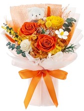 Orange Forever Flower Preserved Roses Bouquet Bear Gift Box Anniversary
