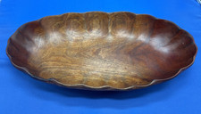 Scalloped edge oblong wooden bowl 16"