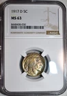 NGC MS-63 1917-D Buffalo Nickel, Pastel-Toned, Frosty, Scarce Date!