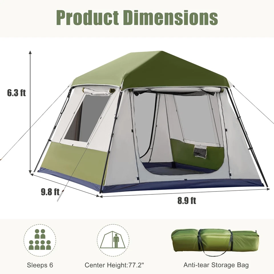 Tienda de campaña familiar emergente para 3/6 personas para configuración instantánea amplio interior Foto 4 de 4