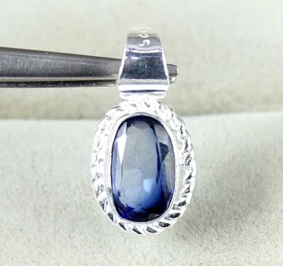 Natural Blue Saphir 4.60 ct Oval Anhänger Silber 925 Herren AGI zertifiziert - Bild 1 von 4