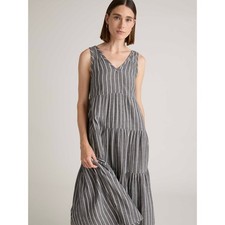 QUINCE Organic Cotton Gauze Maxi Dress Large Black Striped Tiered Sleeveless