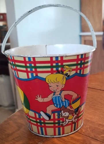 Vintage Tin Litho Sand Pail Beach Party by Ohio Art - As Is