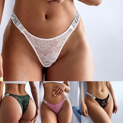 Delicate Pink Women's Lace Low Waist High Cut G string Thongs Underwear