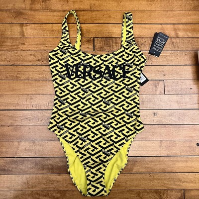 Versace sz 1 Greca Signature Print One Piece Swimsuit Yellow Black NWT's $550