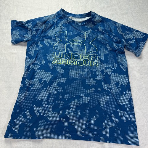 Boys Youth UA Shorts Med T-Shirt Large Set Large Blue Green Under armour Stain - Picture 4 of 7