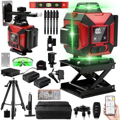 16 Linien 4D Laser Level Selbstnivellierend 360° Kreuzlinienlaser Digitalanzeige