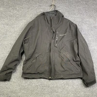 Grundens Jacket Mens Large Black Hooded Nylon Rain Coat Zip Pockets Workwear