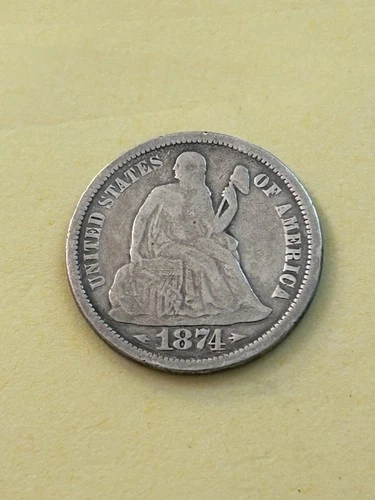 1874 P Seated Liberty Silver Dime- With Arrows, Fine Details LOOK!