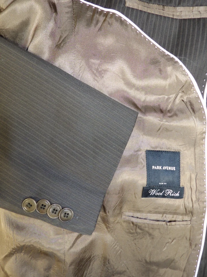 Terno masculino Park Avenue 42r 36 X 30 marrom listra de giz mistura de lã escolha ponto L#19 - Imagem 3 de 4