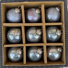 Tinsel and Fir Kugel Style Glass Heavy Christmas Ornaments Set of 9 NIB