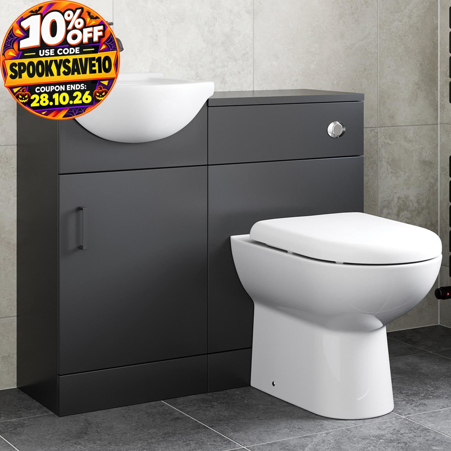 Alpine Black Toilet & Basin Vanity Unit Combination 950Mm - Image 2