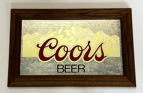 Vintage Coors Mirrored Beer Sign in Wood Frame - 1983