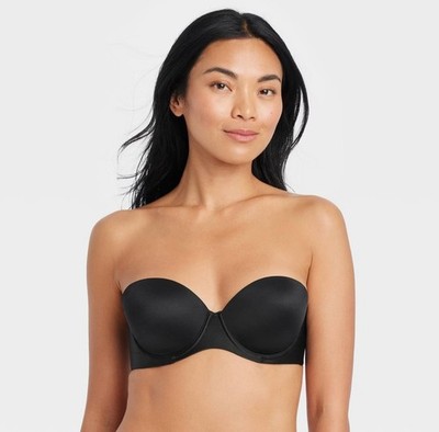 Auden Women's Lightly Lined Strapless Bra, Size 40C Black , High Support