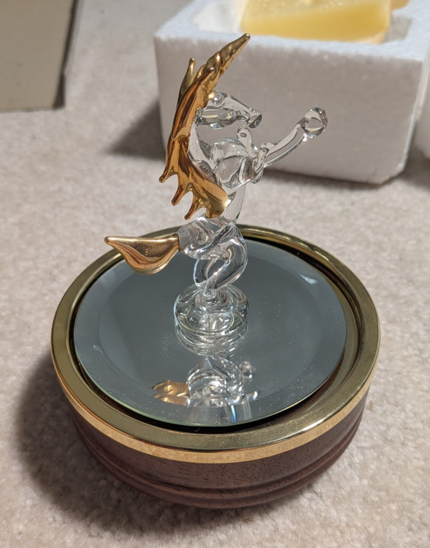 Glass 24k Gold Plated Unicorn Mirror Music Box song Impossible Dream song WORKS