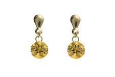 Image of 9ct Yellow Gold Citrine Drop Earrings Hallmarked November Birthstone