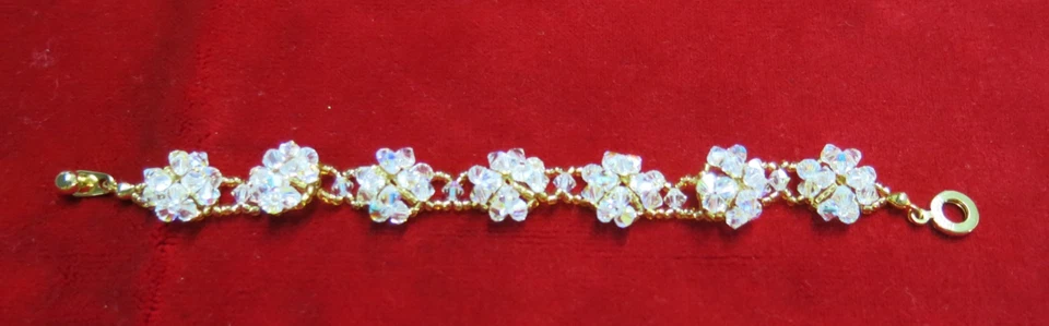 Flower Bracelet Swarovski Crystal Floral Beaded Gold Tone Bridal Jewelry - Image 3 of 4