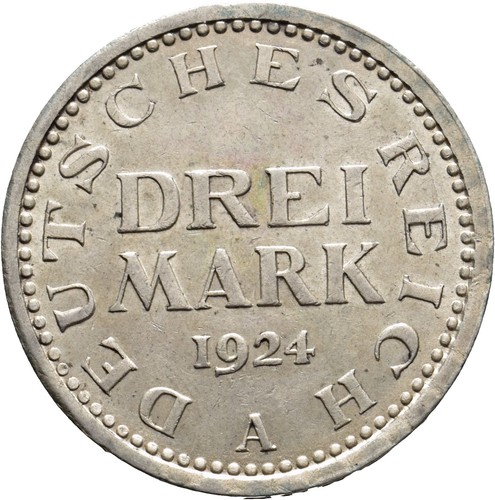 GC: Weimarer Republik - 3 Mark 1924 A Silber .500 Jaeger 312