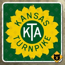 Kansas Turnpike highway marker road sign 1960 sunflower green KTA 18x18