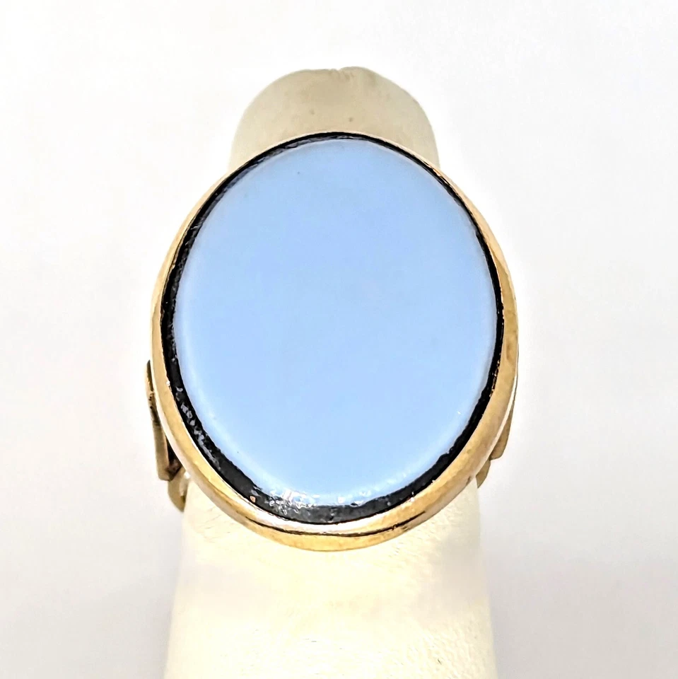 Antiguo anillo victoriano de oro de 14 quilates, piedra de ágata azul, tamaño 6 Foto 2 de 4